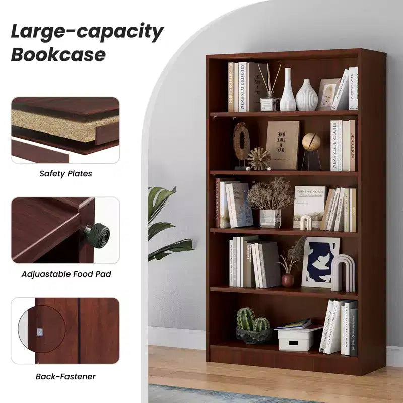 Okak Grande étagère de 152 cm, bibliothèque moderne à 5 niveaux ouverts, organiseur de rangement autoportant pour salon, bureau