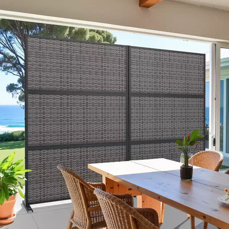 MAYEERTY Paravent tressé en rotin à motif croisé noir pour l'extérieur et l'intérieur, paravent décoratif autoportant pour balcon