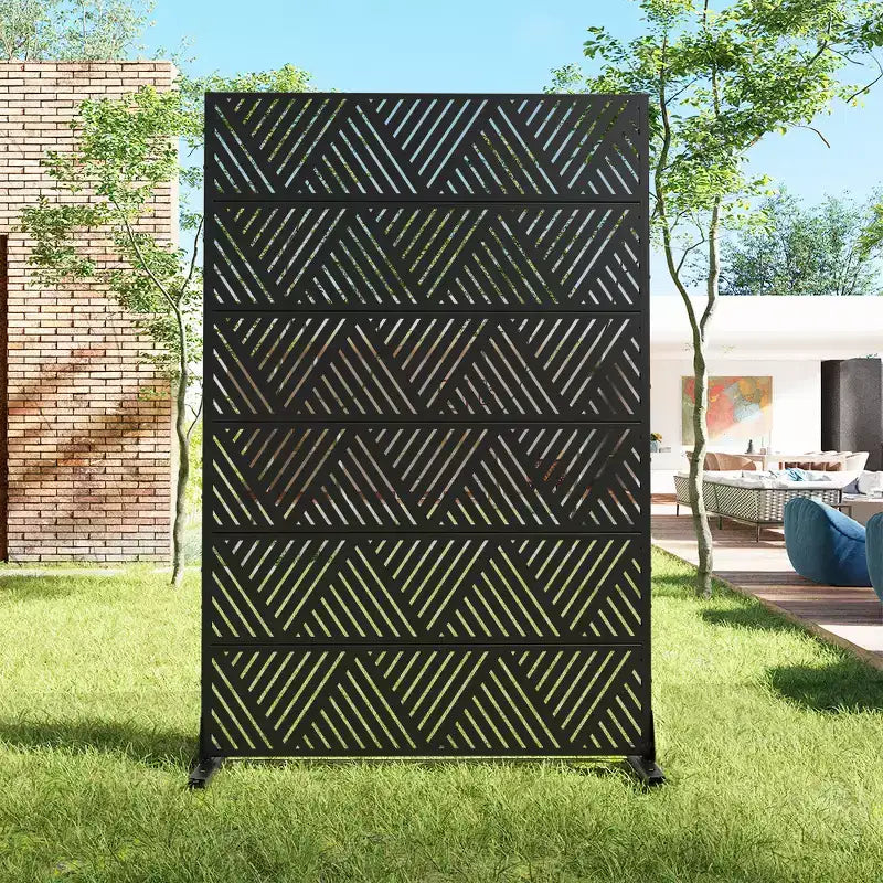 MAYEERTY Écran décoratif autoportant en acier galvanisé noir prismatique triangulaire, pour extérieur et intérieur