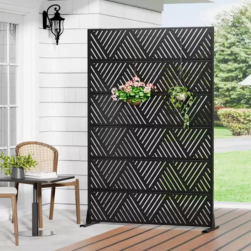 MAYEERTY Écran décoratif autoportant en acier galvanisé noir prismatique triangulaire, pour extérieur et intérieur