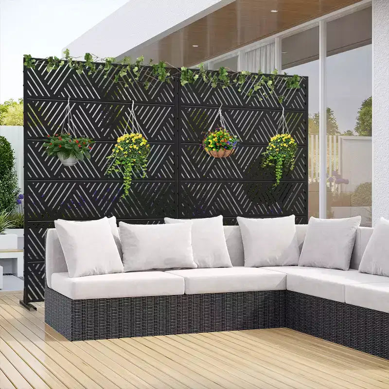 MAYEERTY Écran décoratif autoportant en acier galvanisé noir prismatique triangulaire, pour extérieur et intérieur