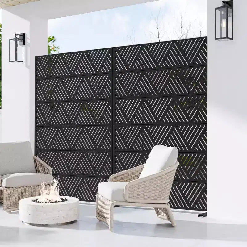 MAYEERTY Écran décoratif autoportant en acier galvanisé noir prismatique triangulaire, pour extérieur et intérieur
