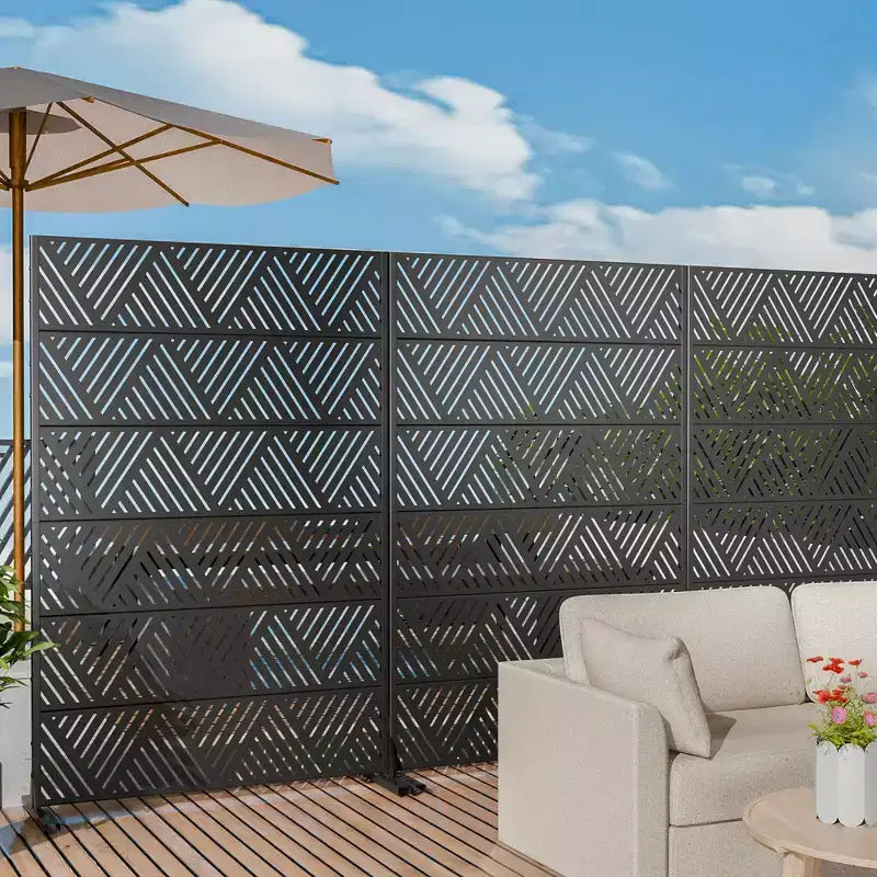 MAYEERTY Écran décoratif autoportant en acier galvanisé noir prismatique triangulaire, pour extérieur et intérieur