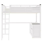 Lit mezzanine Queen Size avec bureau et étagères intégrés, cadre de lit mezzanine en bois peu encombrant avec boîte de rangement et USB, blanc