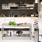 Table de travail pliable en acier inoxydable robuste avec étagère inférieure réglable, plan de travail certifié NSF pour cuisine commerciale, boulangerie ou usage domestique