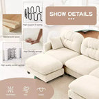 Canapé d'angle modulable 3 places en chenille beige en forme de U avec 2 poufs et 2 coussins décoratifs pour le salon