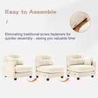 Canapé d'angle modulable 3 places en chenille beige en forme de U avec 2 poufs et 2 coussins décoratifs pour le salon