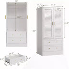 Armoire de 65 po avec tringle de suspension, armoire de rangement moderne à 2 portes et 2 tiroirs, pour chambre à coucher, vestiaire