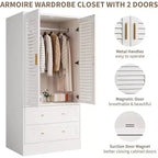 Armoire de 65 po avec tringle de suspension, armoire de rangement moderne à 2 portes et 2 tiroirs, pour chambre à coucher, vestiaire