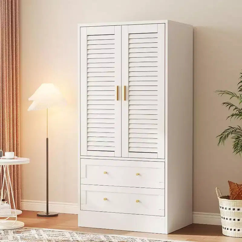 Armoire de 65 po avec tringle de suspension, armoire de rangement moderne à 2 portes et 2 tiroirs, pour chambre à coucher, vestiaire