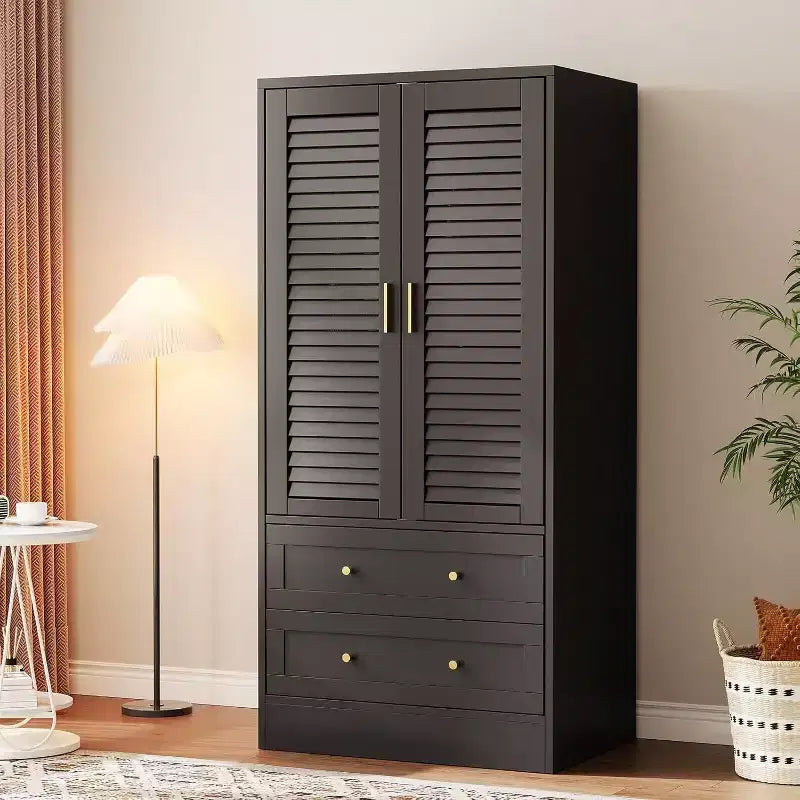 Armoire de 65 po avec tringle de suspension, armoire de rangement moderne à 2 portes et 2 tiroirs, pour chambre à coucher, vestiaire