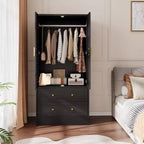 Armoire de 65 po avec tringle de suspension, armoire de rangement moderne à 2 portes et 2 tiroirs, pour chambre à coucher, vestiaire