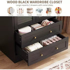 Armoire de 65 po avec tringle de suspension, armoire de rangement moderne à 2 portes et 2 tiroirs, pour chambre à coucher, vestiaire