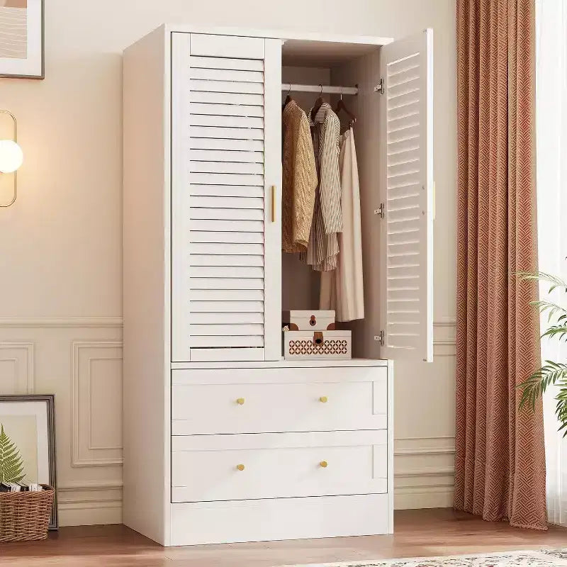Armoire de 65 po avec tringle de suspension, armoire de rangement moderne à 2 portes et 2 tiroirs, pour chambre à coucher, vestiaire