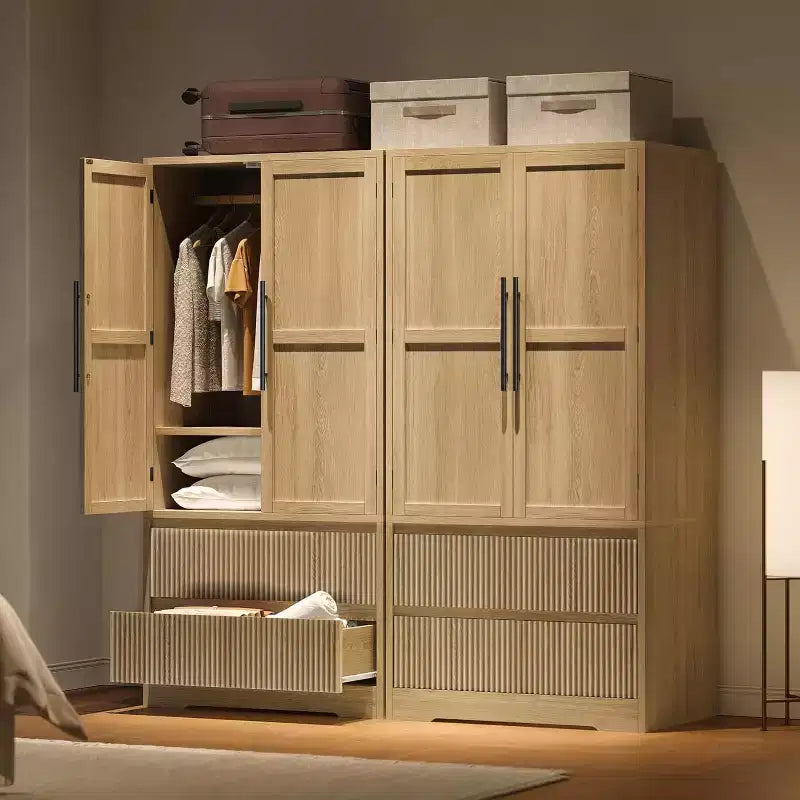 Grande Armoire-Penderie en Bois pour Chambre à Coucher, avec Portes Vitrées et 2 Tiroirs, Étagères et Tringle de Suspension pour Chambre, Vestiaire