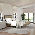 Lit plateforme Martha Stewart Jax en bois massif avec tête et pied de lit en rotin, aucun sommier tapissier requis