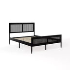 Lit plateforme Martha Stewart Jax en bois massif avec tête et pied de lit en rotin, aucun sommier tapissier requis