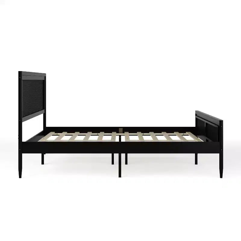 Lit plateforme Martha Stewart Jax en bois massif avec tête et pied de lit en rotin, aucun sommier tapissier requis