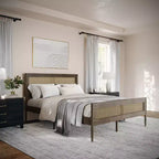 Martha Stewart Jax Solid Wood Platform Bed with Rattan Headboard and Footboard, No Box Spring Required