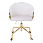 Fauteuil de bureau Okak avec hauteur réglable, chaise de bureau avec accoudoir et piètement dorés, chaise entrecroisée pour la maison, le bureau