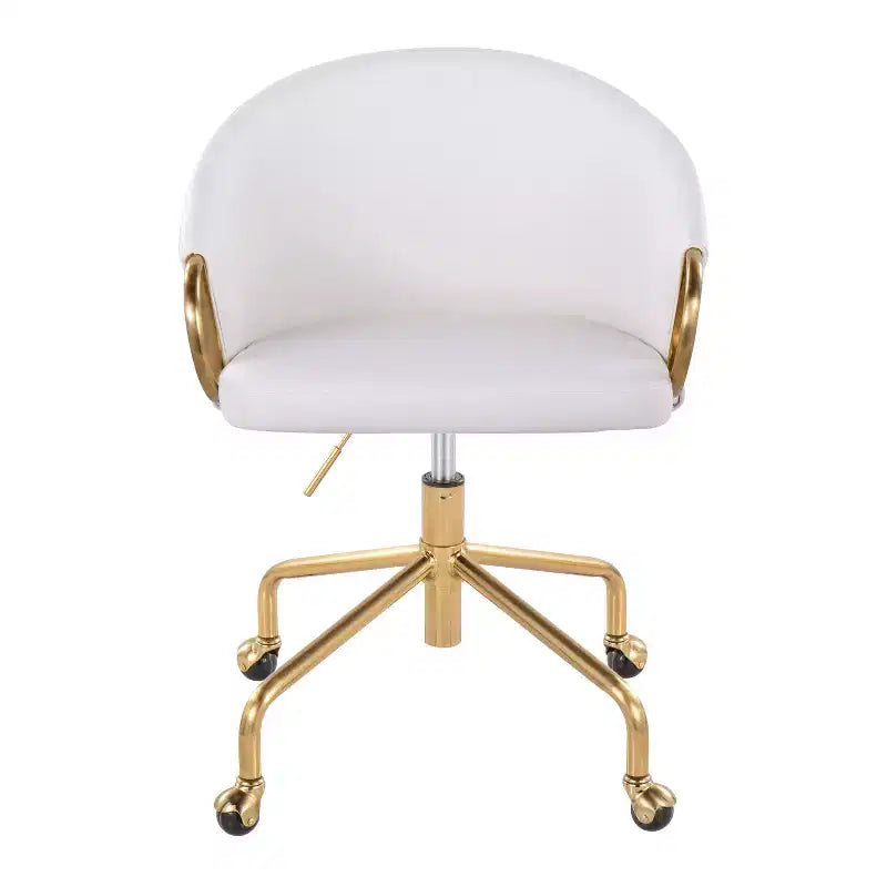 Fauteuil de bureau Okak avec hauteur réglable, chaise de bureau avec accoudoir et piètement dorés, chaise entrecroisée pour la maison, le bureau