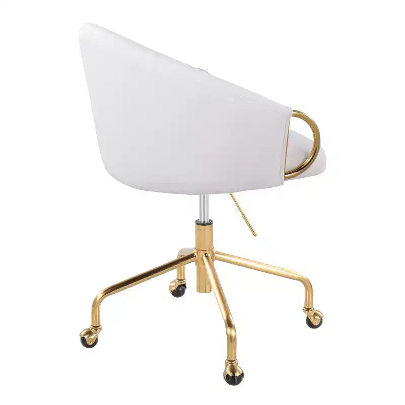 Fauteuil de bureau Okak avec hauteur réglable, chaise de bureau avec accoudoir et piètement dorés, chaise entrecroisée pour la maison, le bureau