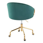 Fauteuil de bureau Okak avec hauteur réglable, chaise de bureau avec accoudoir et piètement dorés, chaise entrecroisée pour la maison, le bureau