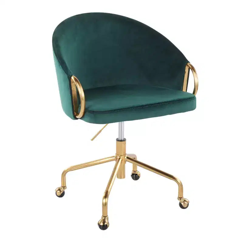 Fauteuil de bureau Okak avec hauteur réglable, chaise de bureau avec accoudoir et piètement dorés, chaise entrecroisée pour la maison, le bureau