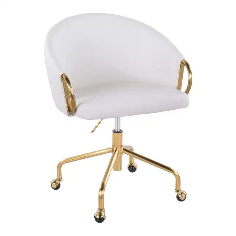Fauteuil de bureau Okak avec hauteur réglable, chaise de bureau avec accoudoir et piètement dorés, chaise entrecroisée pour la maison, le bureau