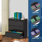 TROPOW Classeur latéral à 3 tiroirs - Rangement en métal noir avec serrure pour documents A4/format légal/lettre (utilisation à la maison/au bureau)