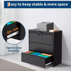 TROPOW Classeur latéral à 3 tiroirs - Rangement en métal noir avec serrure pour documents A4/format légal/lettre (utilisation à la maison/au bureau)