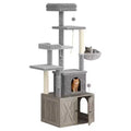 Cat Tree, Litter Box Enclosure - 2-in-1 Hidden Pet Washroom Furniture with Sisal Scratching Posts, Hammocks, Condo, Multi Platforms for Cats