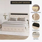 Cadre de lit rembourré COZONY Grand lit/Queen avec tête de lit réglable et station de recharge, aucun sommier tapissier requis