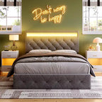 Cadre de lit rembourré COZONY Grand lit/Queen avec tête de lit réglable et station de recharge, aucun sommier tapissier requis