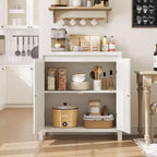 Meuble de rangement en rotin GustoWave avec portes tissées en PVC, buffet en bois avec étagère réglable, meuble de bar à café en bois