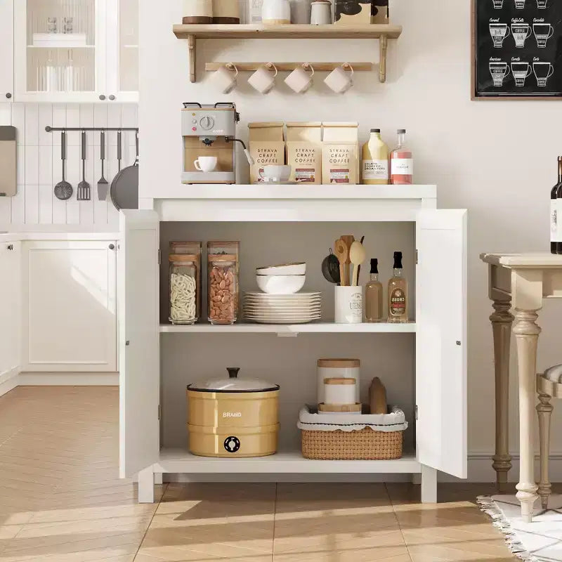 Meuble de rangement en rotin GustoWave avec portes tissées en PVC, buffet en bois avec étagère réglable, meuble de bar à café en bois