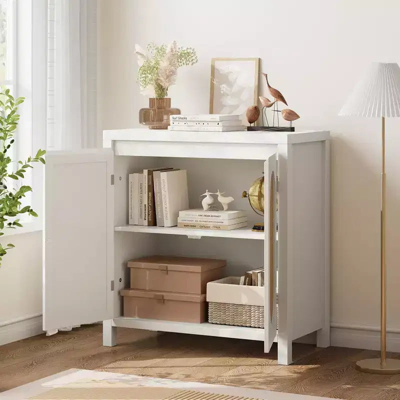 Meuble de rangement en rotin GustoWave avec portes tissées en PVC, buffet en bois avec étagère réglable, meuble de bar à café en bois