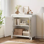 Meuble de rangement en rotin GustoWave avec portes tissées en PVC, buffet en bois avec étagère réglable, meuble de bar à café en bois