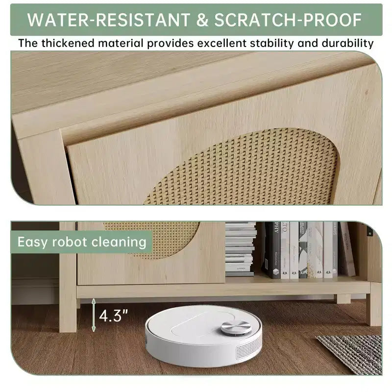 Meuble de rangement en rotin GustoWave avec portes tissées en PVC, buffet en bois avec étagère réglable, meuble de bar à café en bois