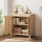 Meuble de rangement en rotin GustoWave avec portes tissées en PVC, buffet en bois avec étagère réglable, meuble de bar à café en bois