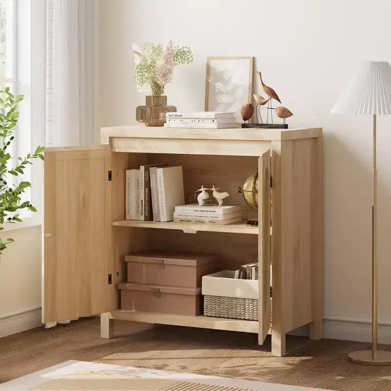 Meuble de rangement en rotin GustoWave avec portes tissées en PVC, buffet en bois avec étagère réglable, meuble de bar à café en bois