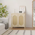 Meuble de rangement en rotin GustoWave avec portes tissées en PVC, buffet en bois avec étagère réglable, meuble de bar à café en bois
