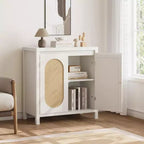 Meuble de rangement en rotin GustoWave avec portes tissées en PVC, buffet en bois avec étagère réglable, meuble de bar à café en bois