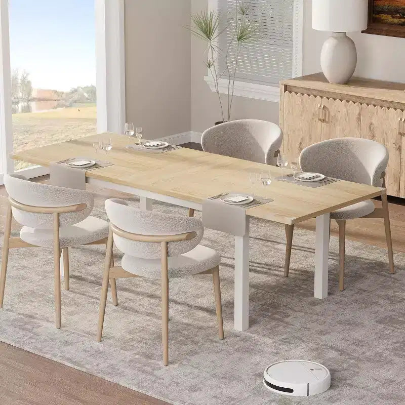 Table de salle à manger/cuisine extensible de 160 cm pour 6-8 personnes, avec cadre en métal robuste, peu encombrante pour cuisine, salle à manger, appartement