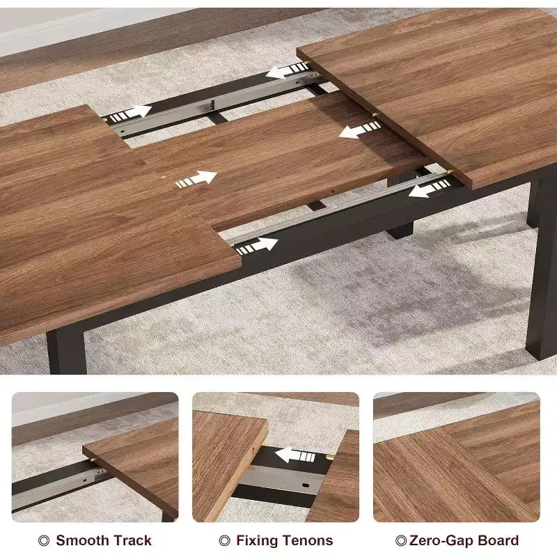 Table de salle à manger/cuisine extensible de 160 cm pour 6-8 personnes, avec cadre en métal robuste, peu encombrante pour cuisine, salle à manger, appartement