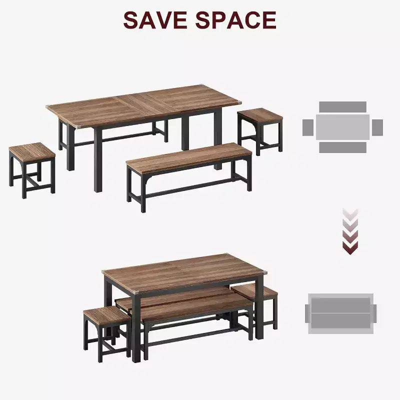 Table de salle à manger/cuisine extensible de 160 cm pour 6-8 personnes, avec cadre en métal robuste, peu encombrante pour cuisine, salle à manger, appartement