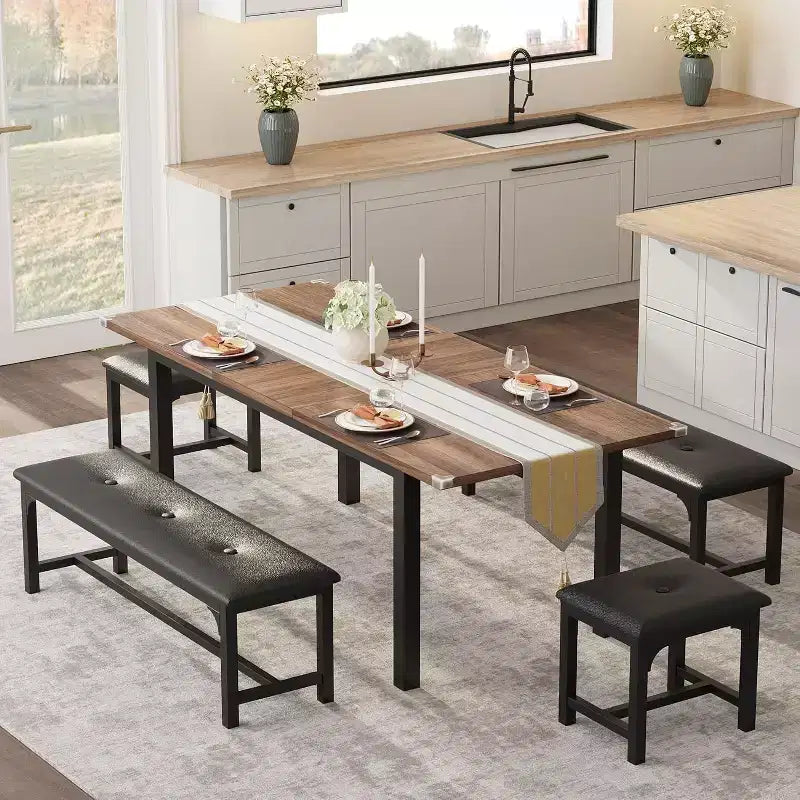 Table de salle à manger/cuisine extensible de 160 cm pour 6-8 personnes, avec cadre en métal robuste, peu encombrante pour cuisine, salle à manger, appartement