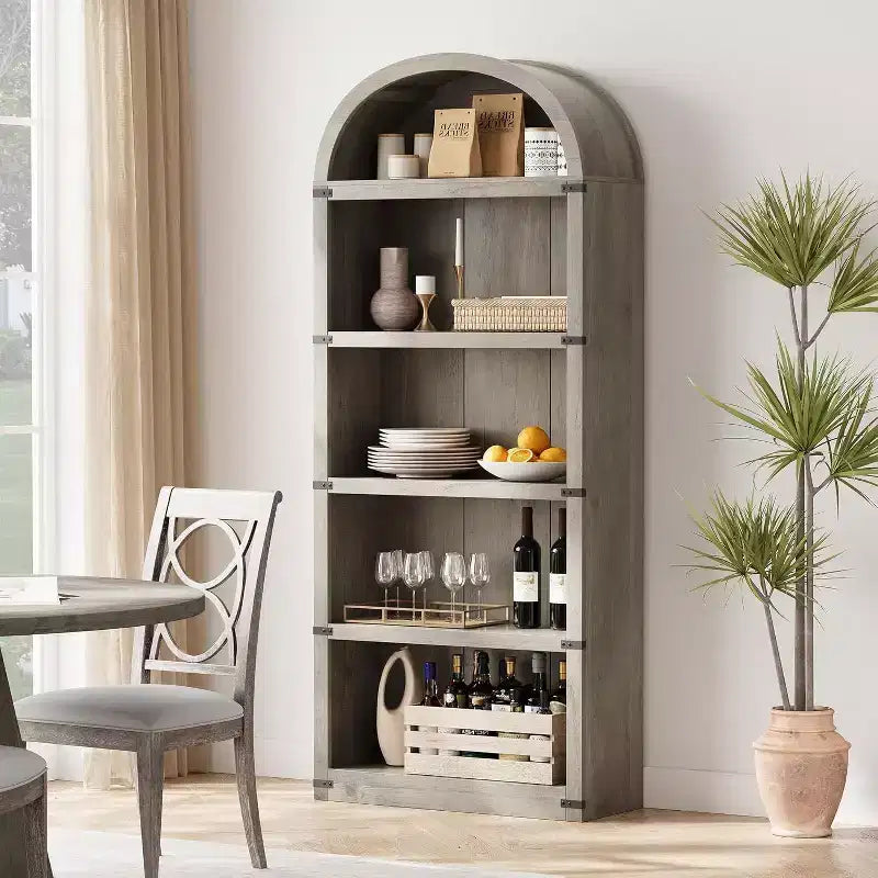 Étagère Arches 5 Niveaux 180 cm avec Grand Espace de Rangement, Bibliothèque de Style Mid-Century Moderne pour Salon, Chambre et Bureau