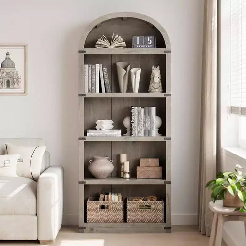 Étagère Arches 5 Niveaux 180 cm avec Grand Espace de Rangement, Bibliothèque de Style Mid-Century Moderne pour Salon, Chambre et Bureau