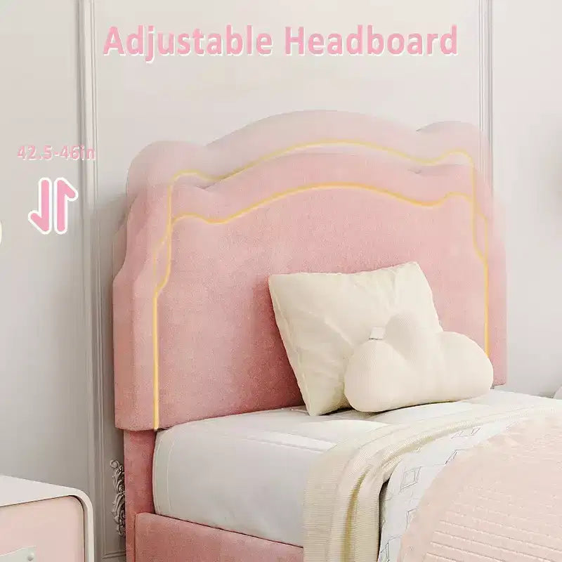Lit double intelligent avec LED - Tête de lit réglable, plateforme recouverte de velours, sans sommier, lattes en bois